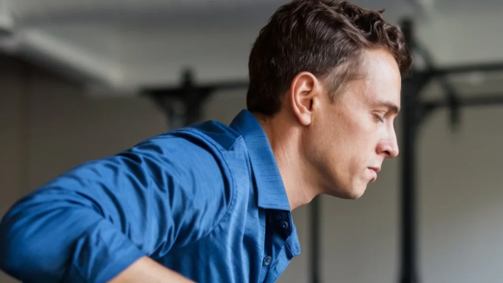 a side view of a man doing a balance exe