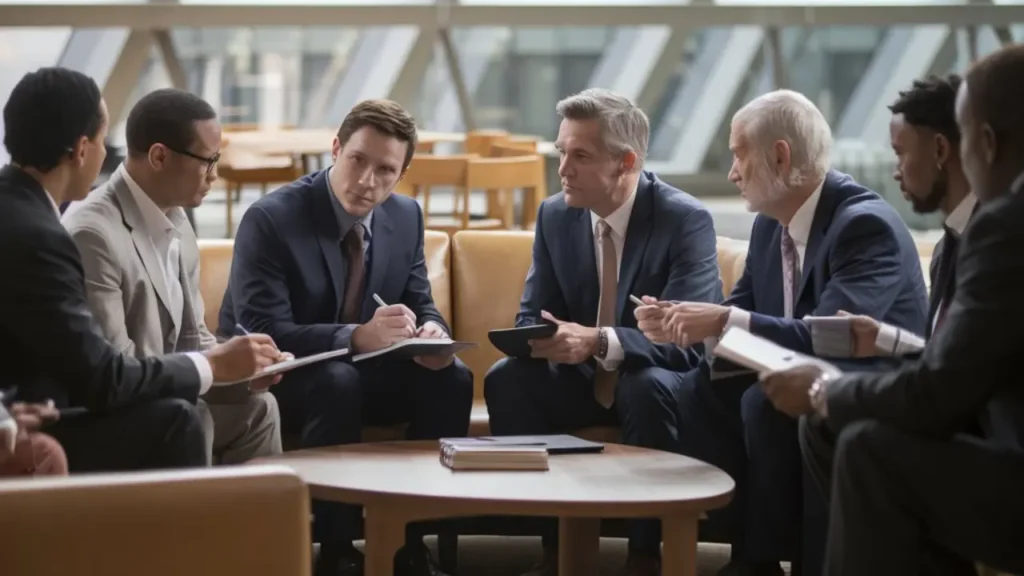 a meeting in which commercial real estate investment strategies are being discussed