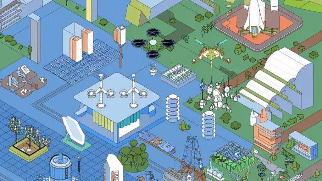 infographic town map of critical and emerging technologies
